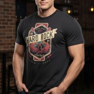 Hard Rock Cafe Las Vegas Mens Charcoal Twin Guitars Tee, XL